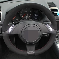 diy car steering wheel cover hand stitched non slip black genuine leather suede for porsche cayenne panamera 2010 2011 2012