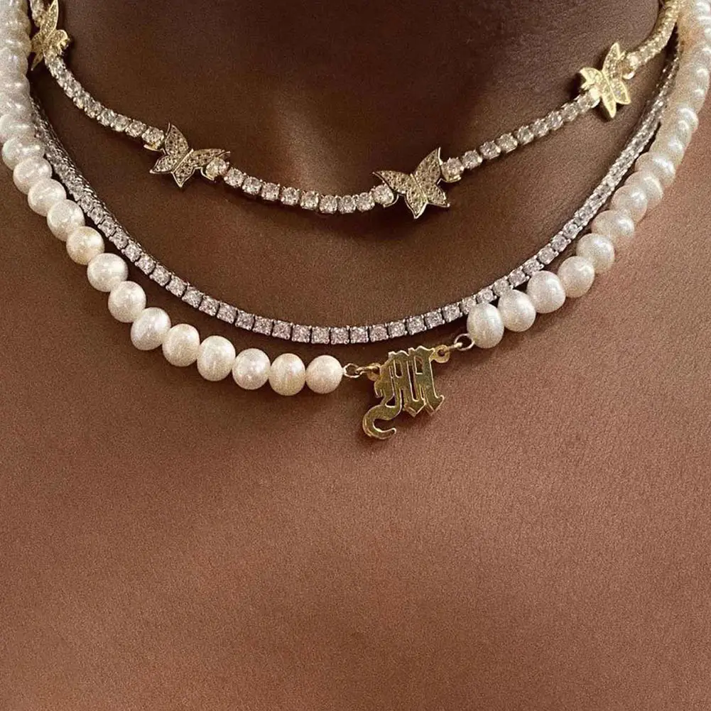 

Flatfoosie Trendy New Gold Color Crystal Butterfly Choker Necklace Women Punk Multilayer Dragon Letter Pendant Necklace Jewelry