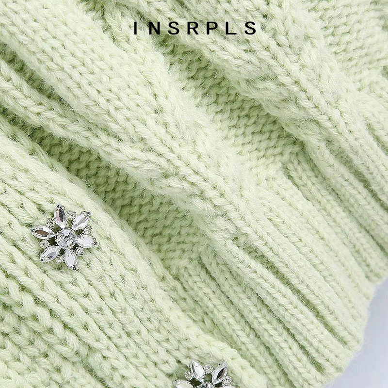 

INSRPLS Women Fashion With Rhinestone Button Patchwork Cardigan Sweater Vintage Long Sleeve Female Outerwear Chic Tops