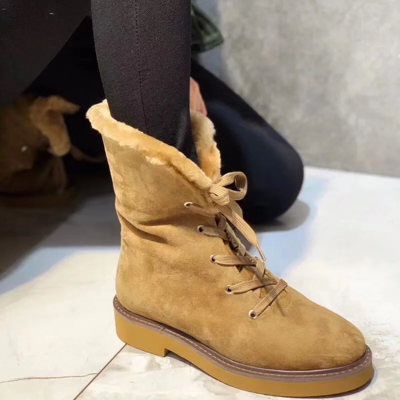Winter shoes 2019 round toe lace up real fur warm genuine leather comfortable flat women | Обувь