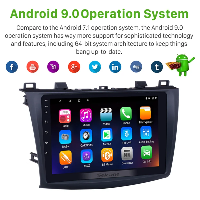 Seicane 9 дюймов Android 9,0 Автомобильный gps для 2009 2010 2011 2012 MAZDA 3 навигация Радио стерео блок плеер Поддержка DVR OBD 3g