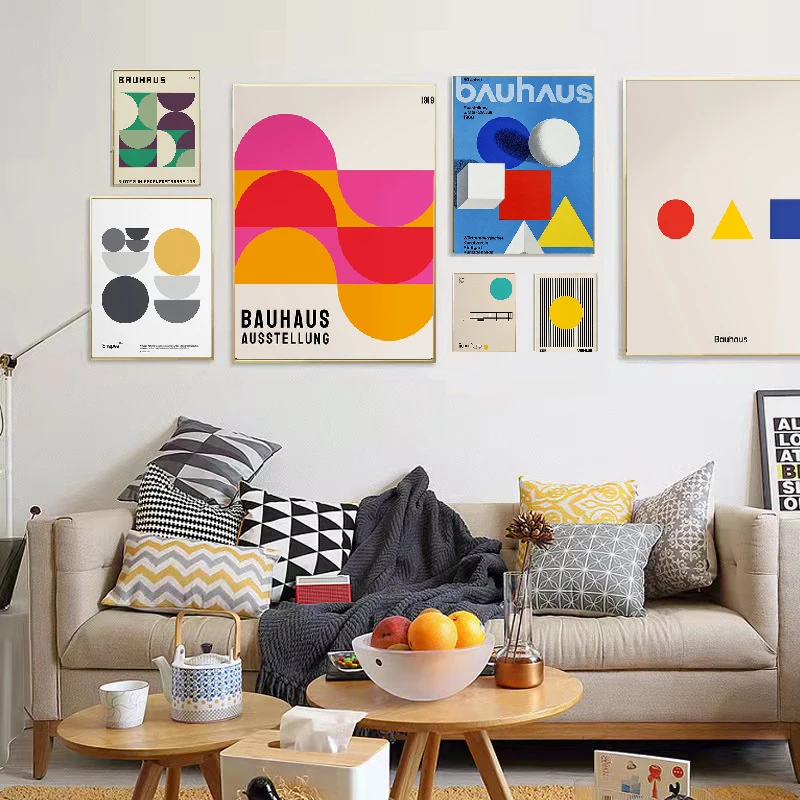 

Художественные абстрактные постеры Bauhaus, уникальные геометрические художественные постеры, картины на холсте, украшение для гостиной и дом...