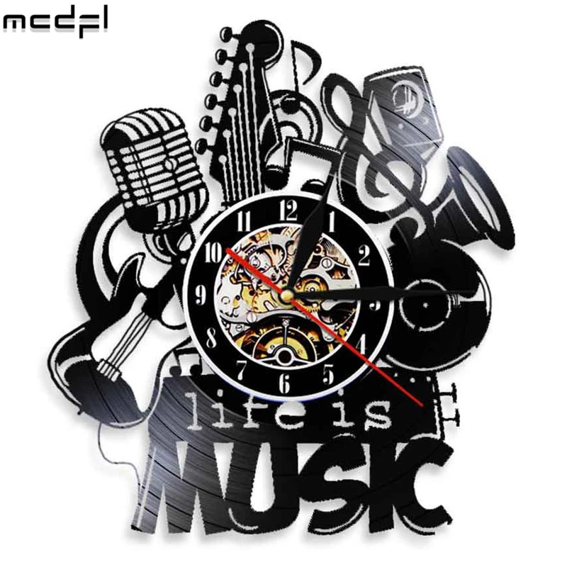 Музыкальный инструмент современный дизайн Виниловая пластинка настенные часы