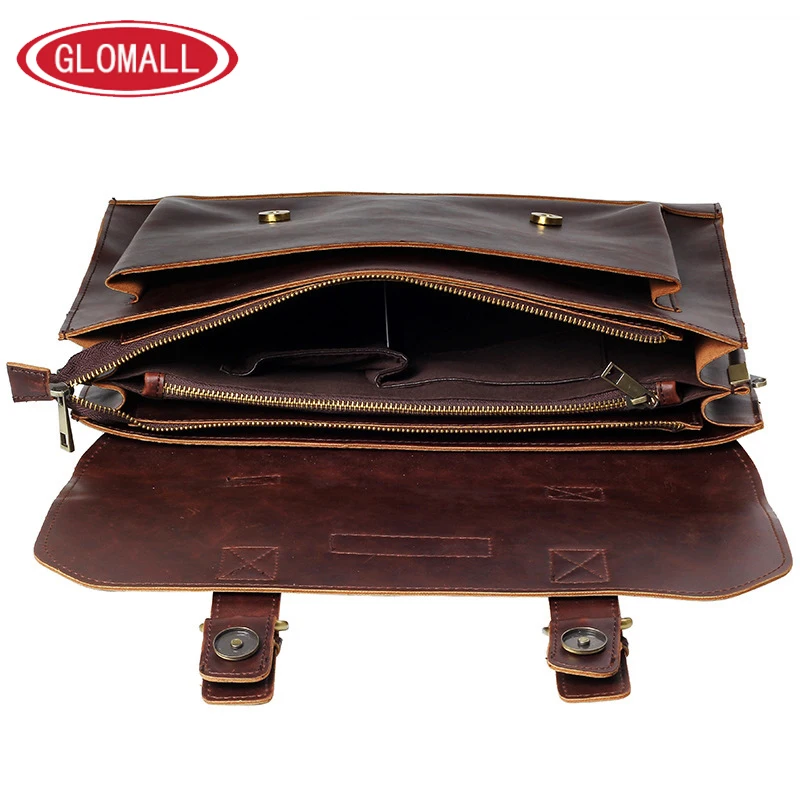 Портфель мужской из кожи Крейзи Хорс дизайнерский винтажный саквояж на плечо