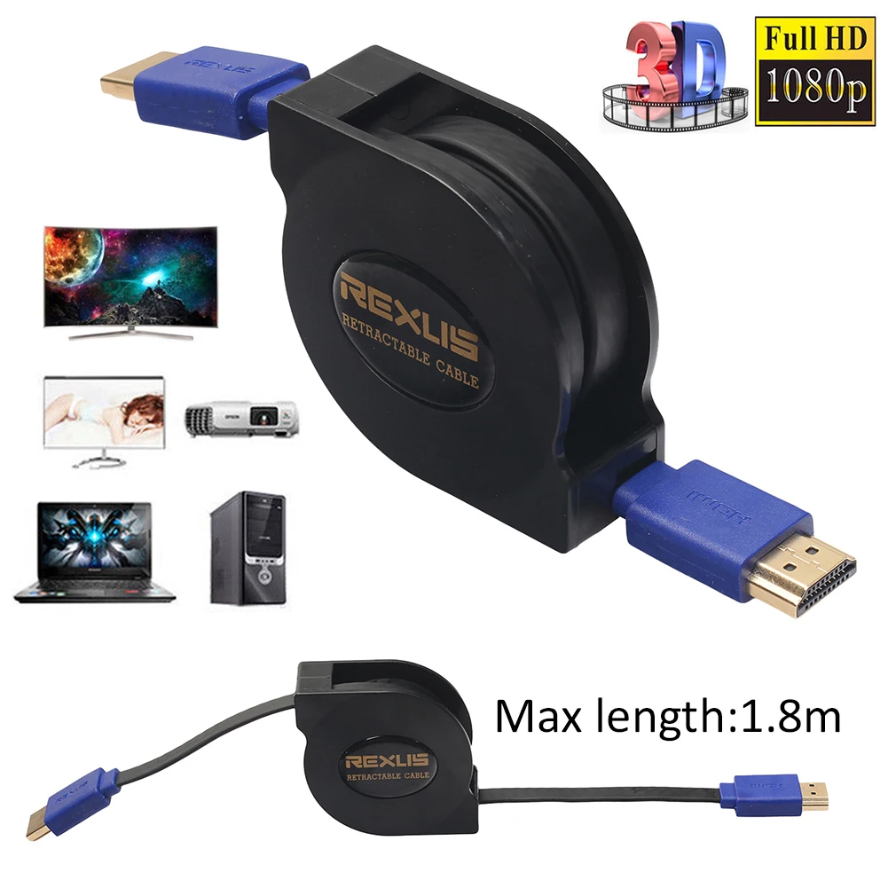 retractable pure copper hdmi cable version 1 4 hd support 1080p 3d 1m1 8m intelligent wearable accessories free global shipping