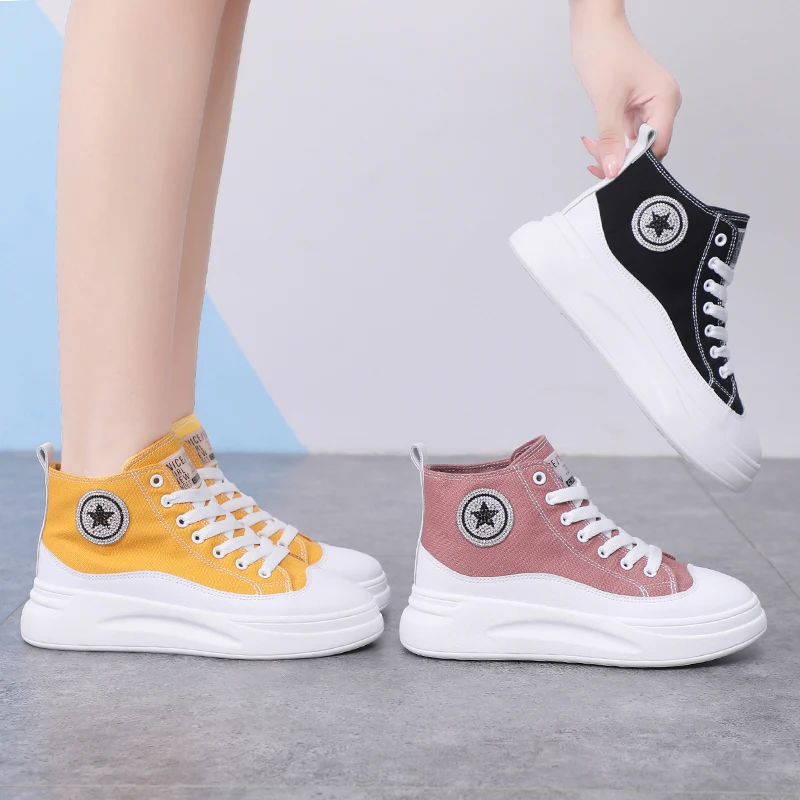 

Shoes women's 2021 tide shoes spring new Joker breathable online celebrity high canvas sponge cake platform casual shoes