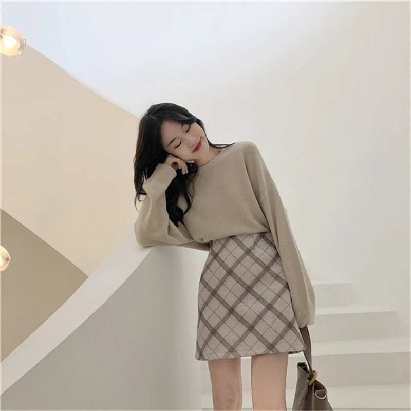 Клетчатая Женская юбка новинка 2019 приталенная тонкая Джокер клетчатая осенняя