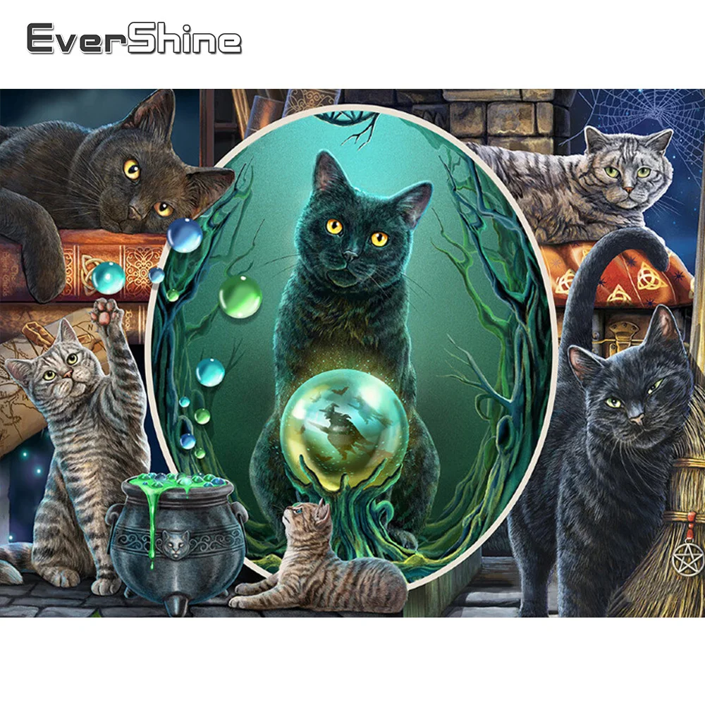 

EverShine 5D алмазная живопись «сделай сам», картина с черной кошкой, стразы, вышивка крестиком, искусство, ручная работа, подарок