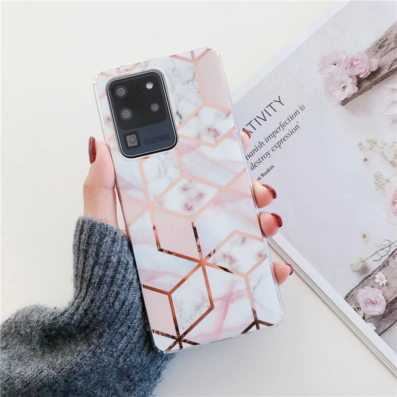 

Stylish Splicing Marble Phone Case For Samsung S20 FE 10 Plus Note10 20 Ultra A20 30 50 71 Soft IMD Transparent Back Cover