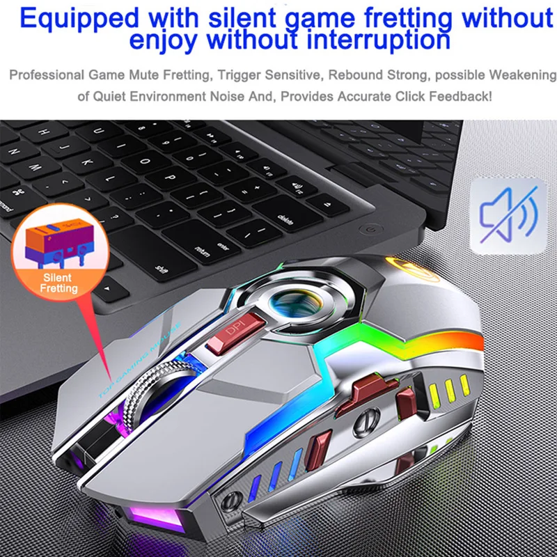

Gaming Mouse Rechargeable Wireless Mouse Silent 1600 DPI Ergonomic 7 Keys RGB LED Backlit 2.4G USB Optical For Laptop Computer