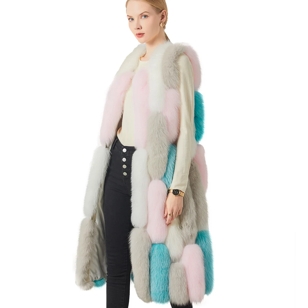 

Cheap Sleeveless Fur Coat Fashion Ladies Plus Size Luxury Winter Warm Multicolor Women Long Natural Fur Gilet Real fox Fur Vest