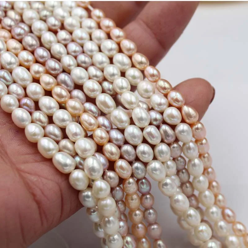 

Natural Freshwater Cultured Pearls Beads Rice Shape 100% Natural Pearls for Jewelry Making DIY Strand 13 Inches
