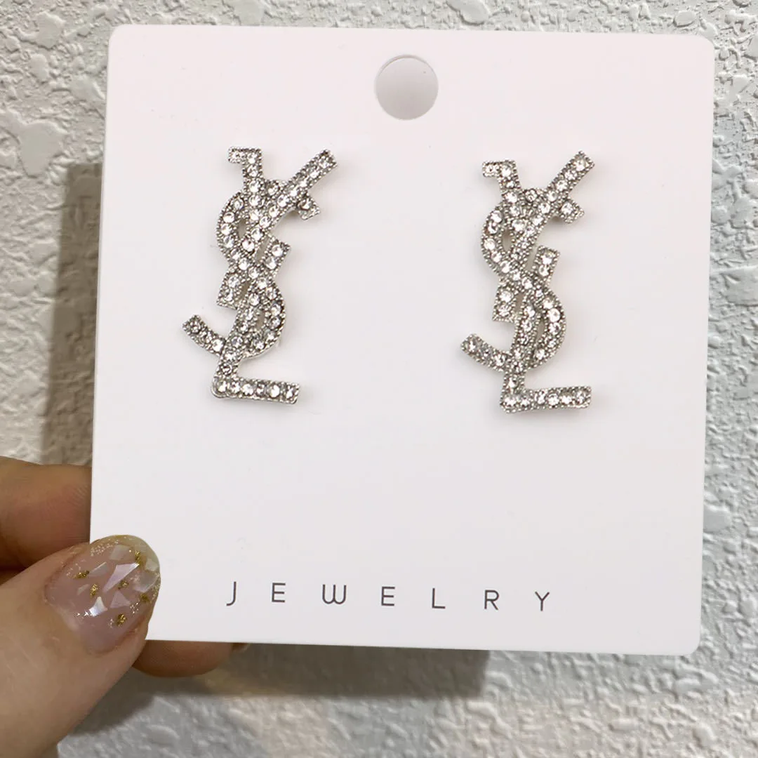 

JL Full Crystal Yl Letter Earrings S925 G Earring Cc Earring Gothic Sample Luxury Brand Stud Earrings