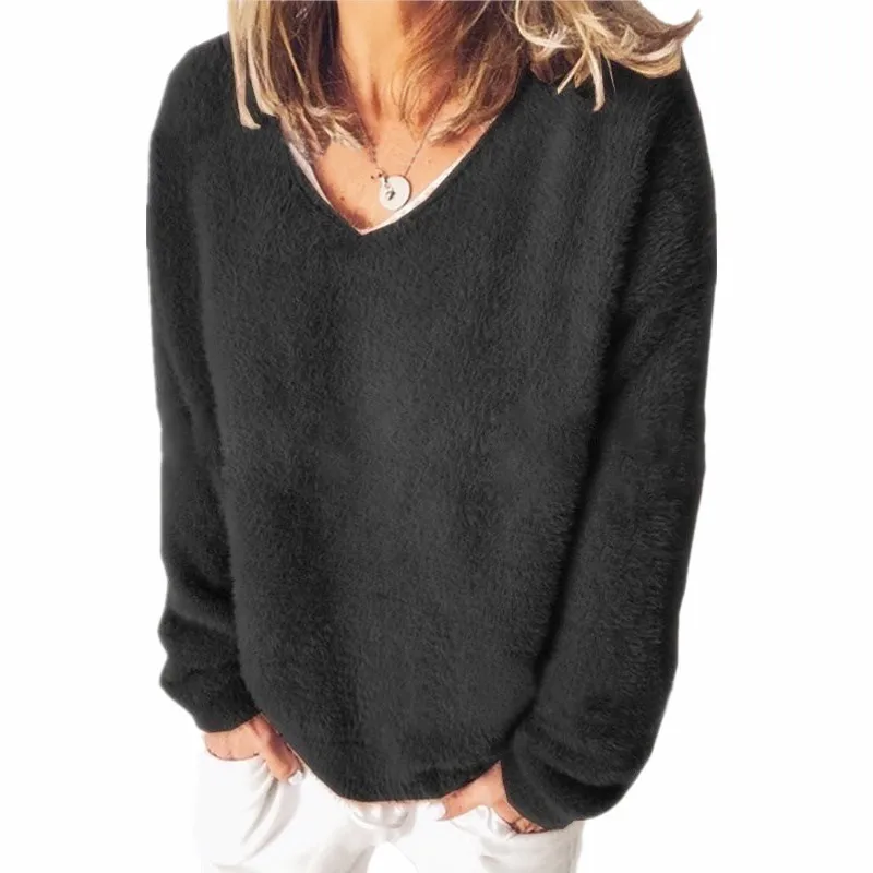 

Autumn Winter Plus Size 5XL Soft Plush Sweater Casual Long Sleeve O-Neck Loose Pullovers Tops Women Clothing Sweater Black