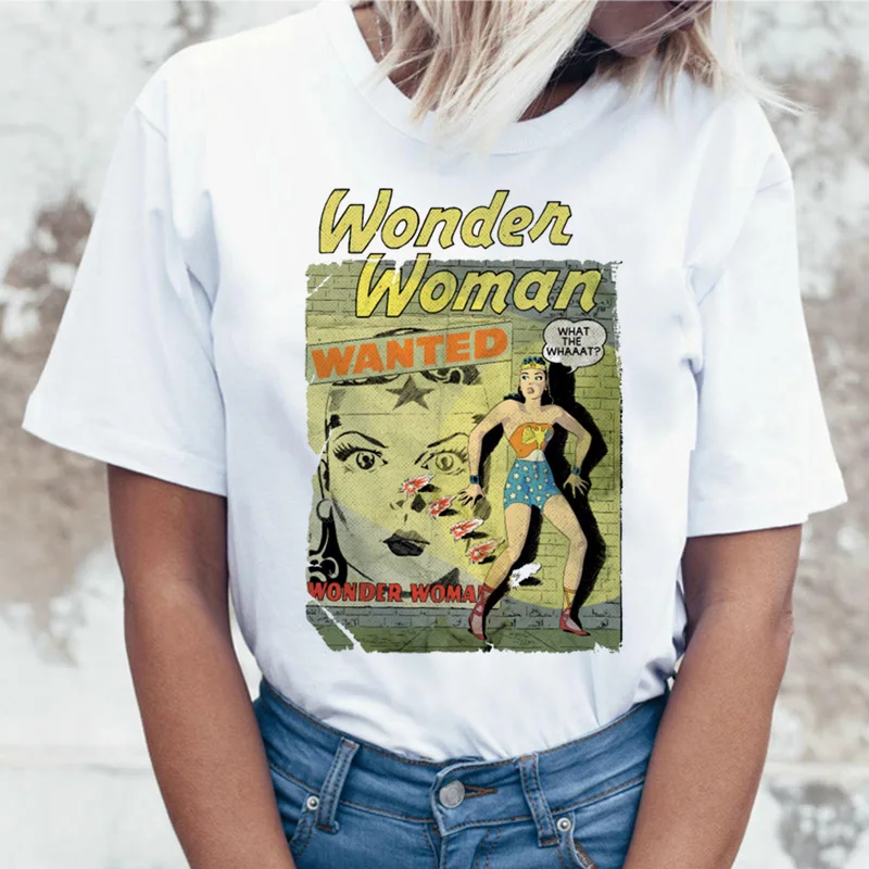 Wonder Woman футболка ulzzang Футболка женская футболка в стиле Харадзюку femme хип-хоп женский летний топ уличная одежда с героями мультфильмов