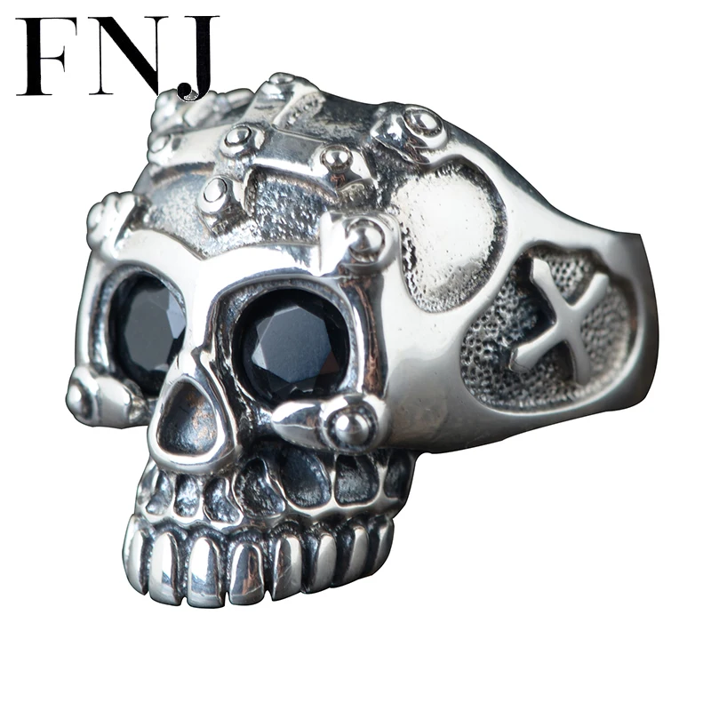 

FNJ кольцо с черепом в стиле панк 925 серебро Anillos Мода черный циркон S925 Стерлинговое Серебро Кольца для женщин ювелирные изделия регулируемый размер bague