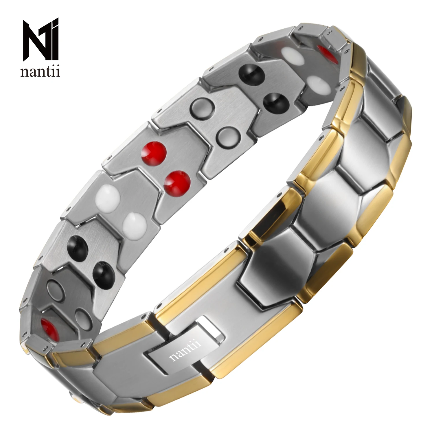 

Nantii Magnetic Therapy Bracelet Stainless Steel Hand Chain Men with Negative Ions Far Infrared to Relieve Wrist Pain