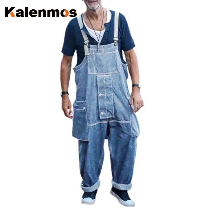 

Jumpsuit Men Jeans Stitching Loose Professional Clothes Contrast Autumn Fall Men Jumpsuit Romper Bodycon Playsuit Men Jeans