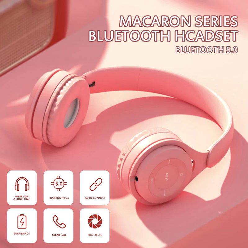 Macaron-Auriculares inalámbricos con Bluetooth para videojuegos, Cascos deportivos estéreo con graves y reproductor MP3