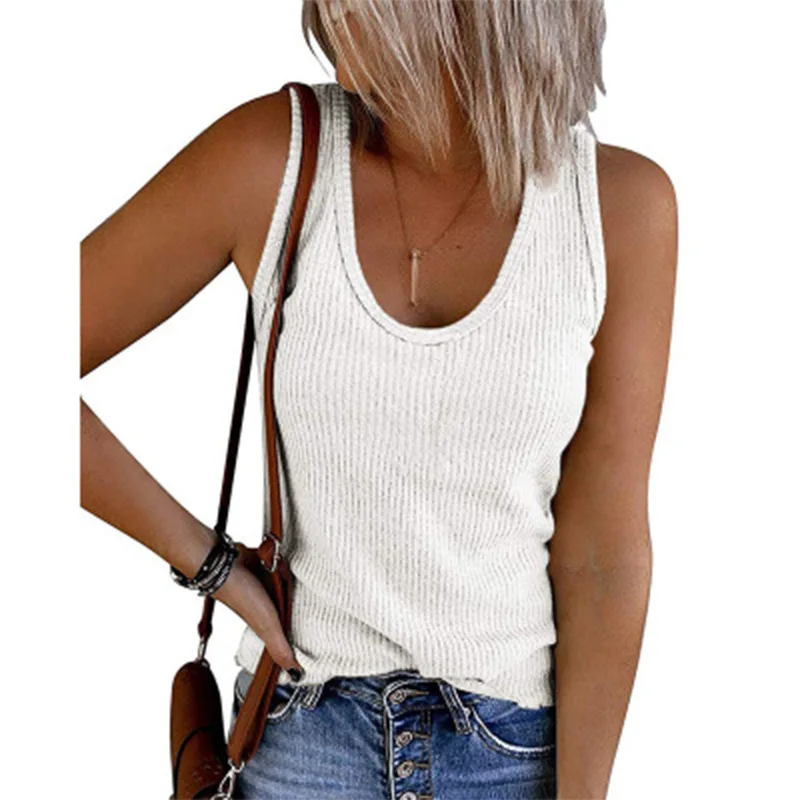 

Mandylandy Vest Summer Sexy O-Neck Pullover T-shirt Tops Women's Fashion Solid Color Loose Sleeveless T-shirt