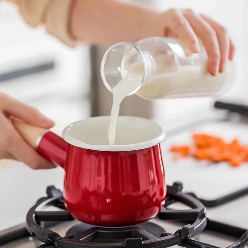 Enamel Pot 10Cm Double Mouth Milk Induction Cooker Butter Single Handle Baby Food Supplement Kitchen Tools | Дом и сад