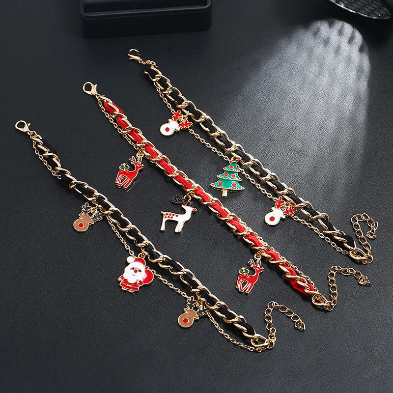 

European and American Simple Elk Santa Claus Multi-layer Bracelet Men's and Women's New Year Party Fashion Bracelet Jewelry Gift