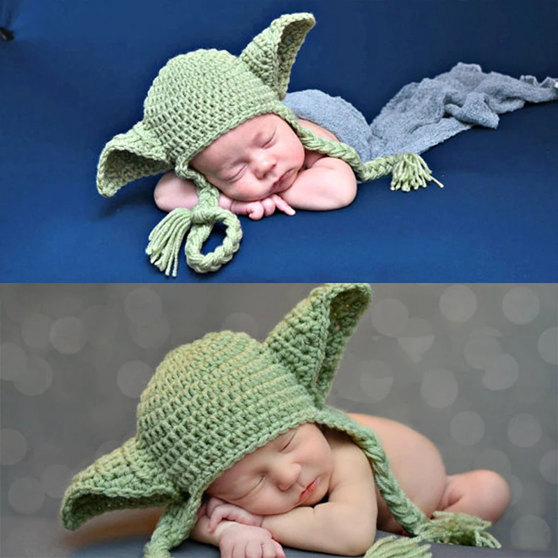 Вязаная детская шапка Yoda Star шерстяная теплая эластичная шапочка для