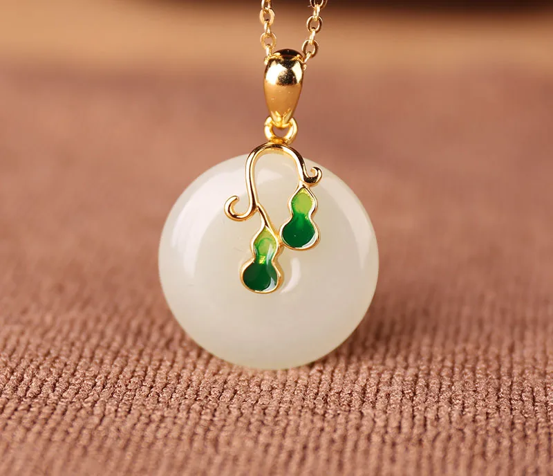 Натуральный нефритовый Женский Золотой инкрустированный нефрит и тианью белый