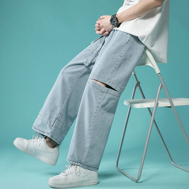 

Повседневные джинсы для мужчин, уличная одежда, рваные мужские джинсовые брюки, весна 2021, модные мужские джинсовые брюки