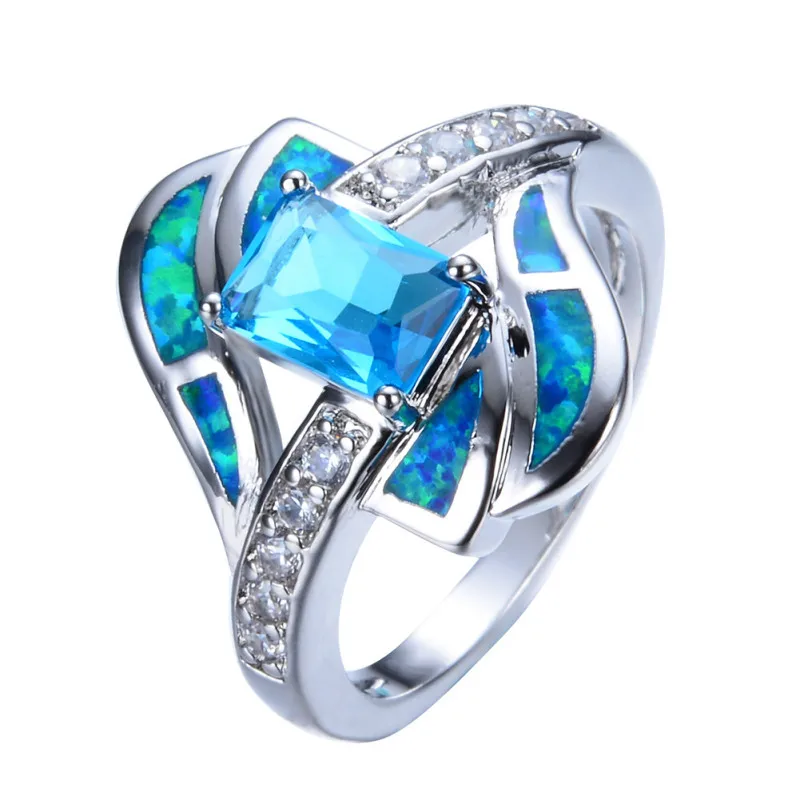 

Female Fashion Jewelry High Quality Rings Blue Square Shape Rings Wedding Engagement Birthday Party For Women Best Gifts