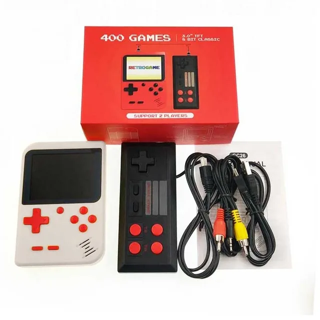 White with Gamepad Новая портативная мини портативная игровая консоль 8 бит 3,0 дюймов цветной ЖК-дисплей Детский Цветной игровой плеер встроенный 400 игр 2 игрока в подарок - Цвет: White with Gamepad