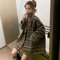 womens autumn winter new fashion elegant plaid trench coat lady casual thick long sleeve outerwear female loose oversize jacket