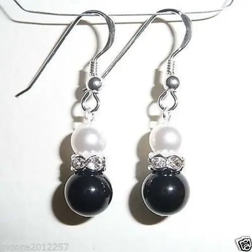 Бесплатная доставка&gt Очаровательные белые жемчужные серьги с черным агатом и