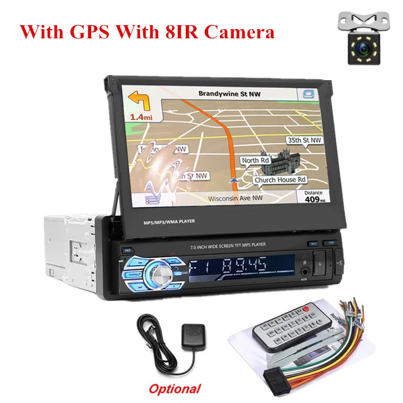 With 8IR camera LTB FM 1 Дин Радио автомагнитола GPS; стереооборудование для автомобиля 7-дюймовый HD Сенсорный экран громкой связи Bluetooth FM USB SD MP5 Поддержка камеры заднего вида - Цвет: With 8IR camera