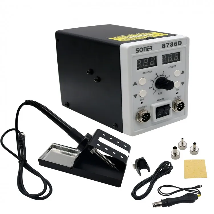 

220V SONER-8786D 2 In 1 Hot Air Rework Station Dual Display SMD Rework Soldering Station