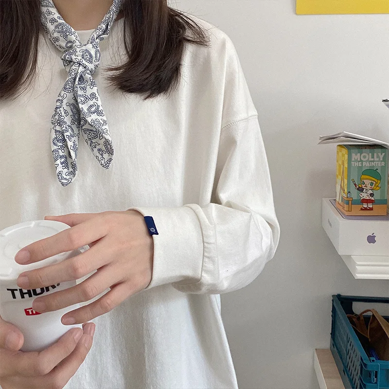 Белая женская футболка с длинным рукавом свободный тонкий осенний Топ | Женская