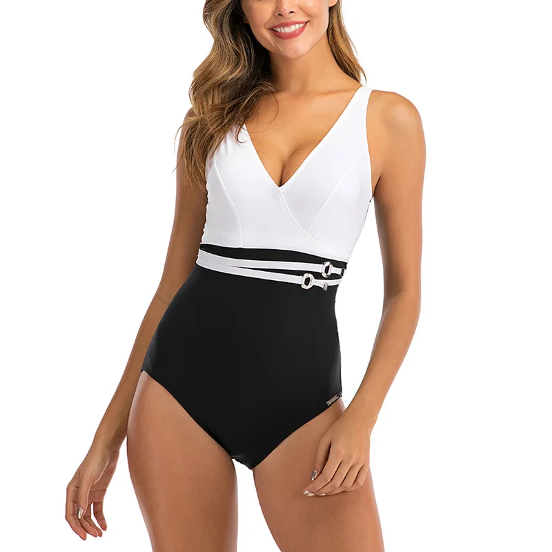 Riseado без брителек пестрый купальник Одна деталь купальные костюмы V Neck Для женщин