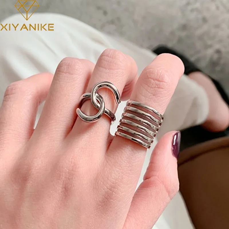 

XIYANIKE Silver Color Rings for Women Creative Trendy Irregular Geometric Handmade Vintage Punk Hiphop Jewelry Gifts