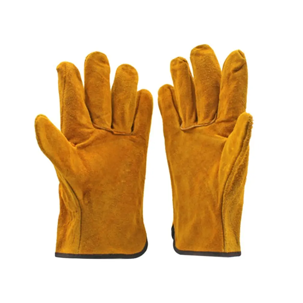 

A Pair/Set Fireproof Durable Yellow Cow Leather Welder Gloves Anti-Heat Work Safety Gloves For Welding Metal Hand free shipping