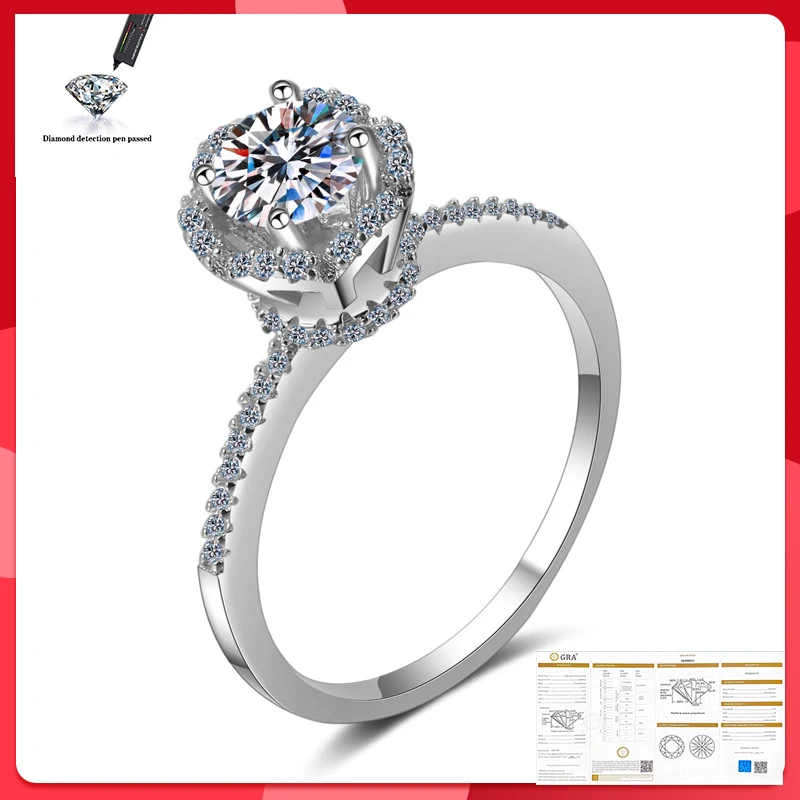 

Moissanite Ring 100% S925 Sterling Silver Wedding Anniversary 0.5CT 1CT 2CT D Color VVS1 Quality Ring