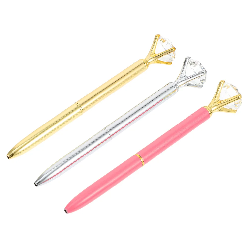 

3pcs Big Diamond Ballpoint Pens Metal Writing Pens Students Stationery Supplies