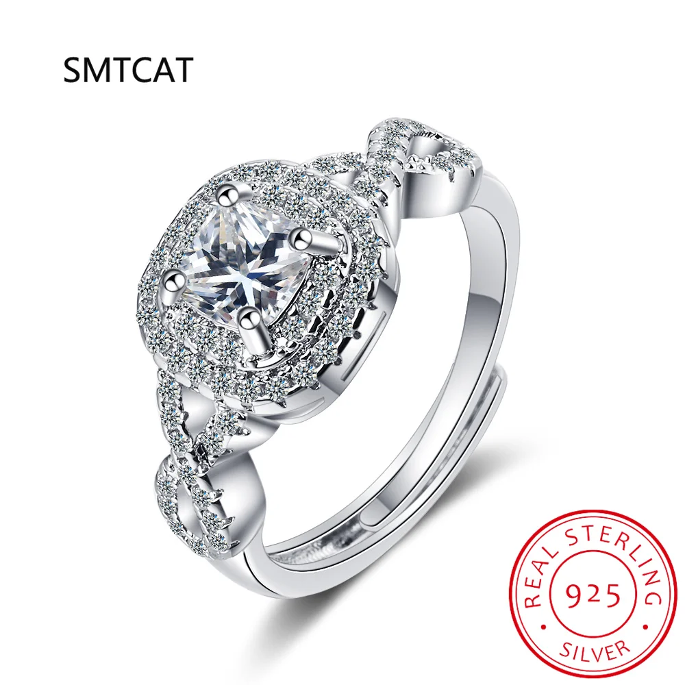 

100% Real 925 Sterling Silver Simple Square Clear CZ Charm Rings for Women Minimalist Fine Jewelry 2021 New Style Bague