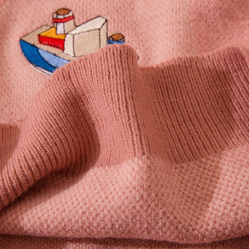 Зимний вязаный контрастный ретро свитер в стиле Харадзюку С мультяшным принтом