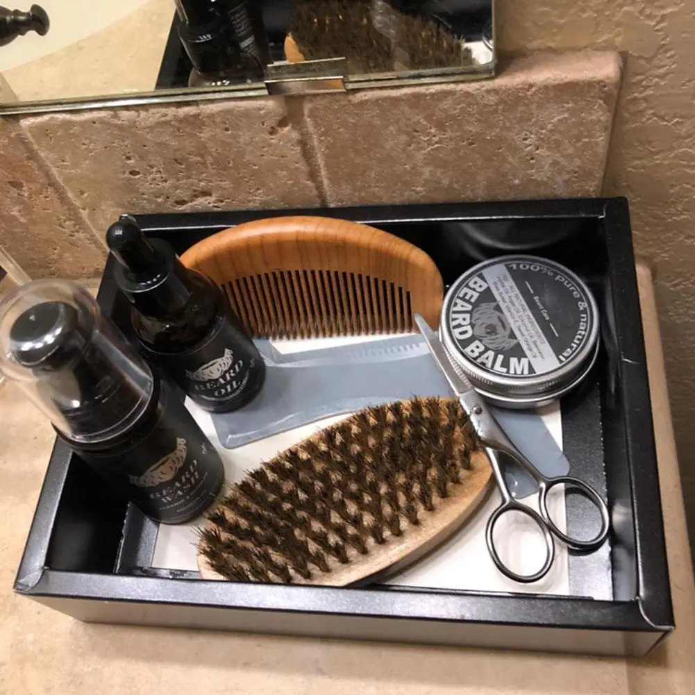 

9Pcs/Set Beard Growth Kit Wash Conditioner Growth Balm Softener Comb Bristle Brush Scissors Beard Cleansing Nourishing Care Set