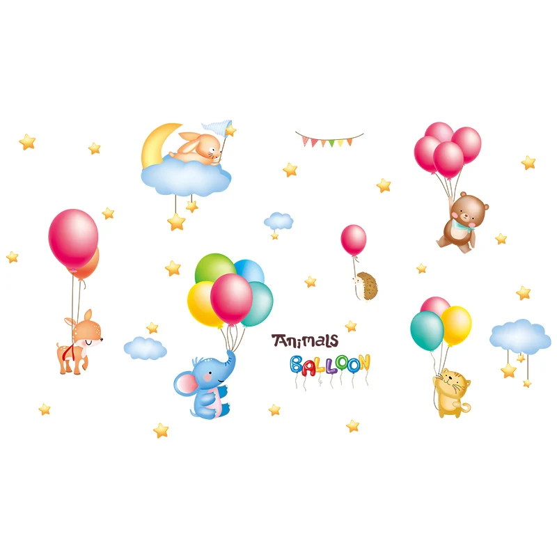 

[shijuekongjian] Cartoon Girl Moon Wall Stickers DIY Animals Balloons Mural Decals for Kids Rooms Baby Bedroom House Decoration