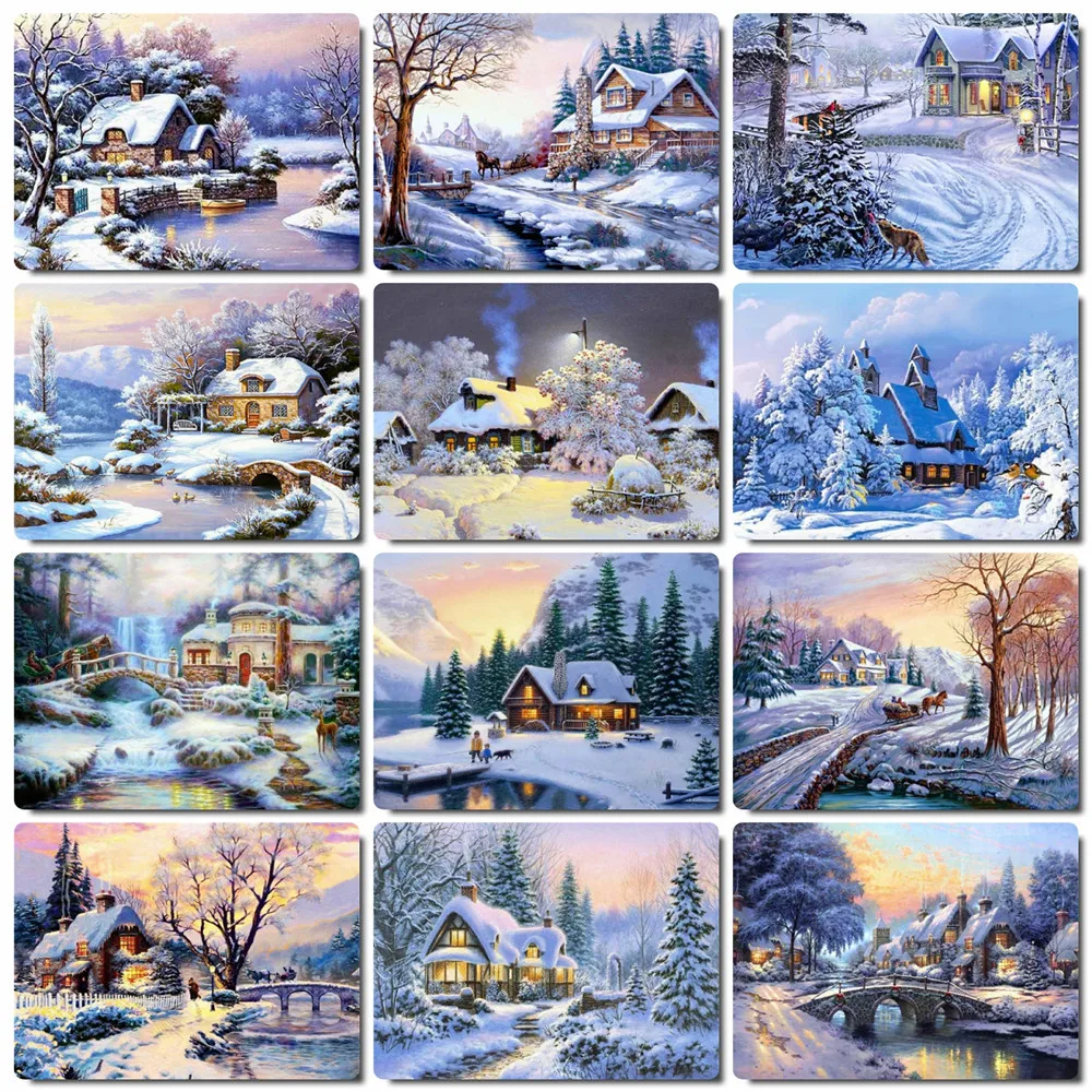 

HUACAN DIY Frame Picture By Numbers Winter Landscape Wall Art HandPainted Unique Gift Painting By Number Snow For Living Room