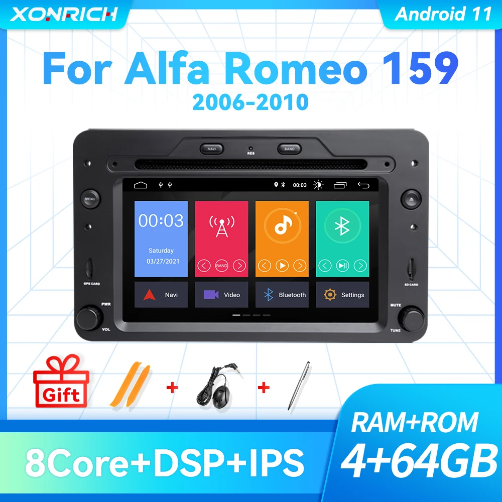 Автомобильный DVD-плеер 2 Din на Android 11 4 ГБ 64 стерео для Alfa Romeo Spider Brera 159 Sportwagon 2006