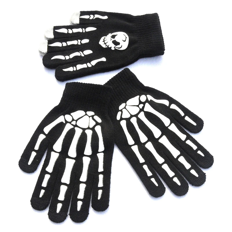 

Unisex Keep Warm Halloween Supplies Luminous Gloves for Winter Hand Warmer Non Slip Horror Hand Bone Skull Grimace Mitten Gloves