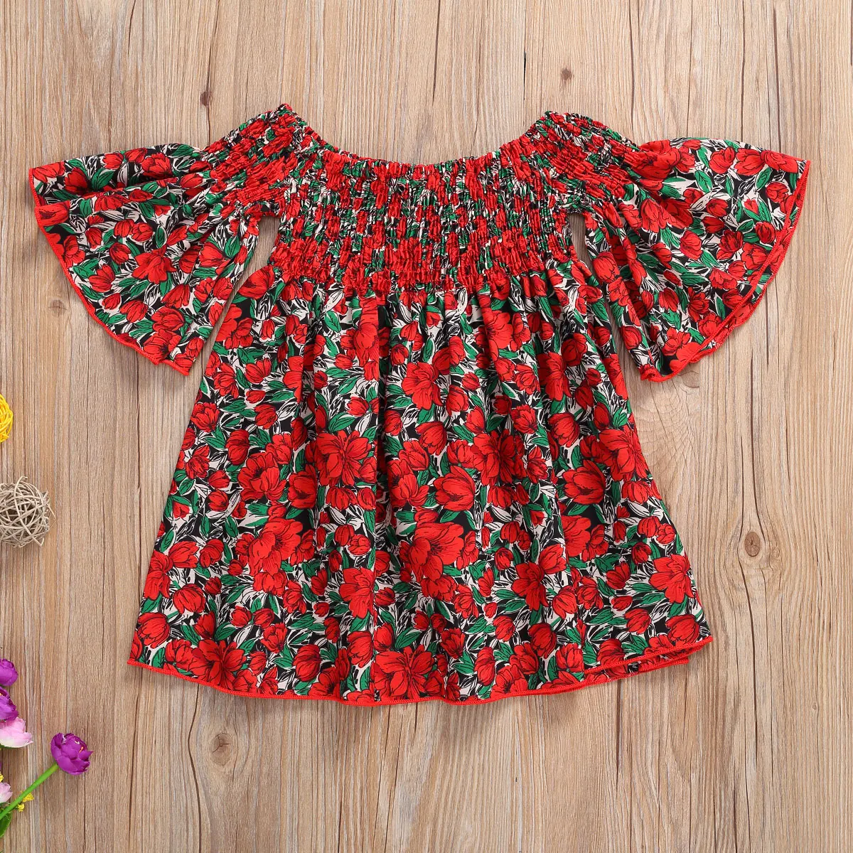 

2020 New Summer Fashion 2-7Y Toddler Baby Little Girls Dress Flare Sleeve Floral Print A-Line Princess Dress Outfit