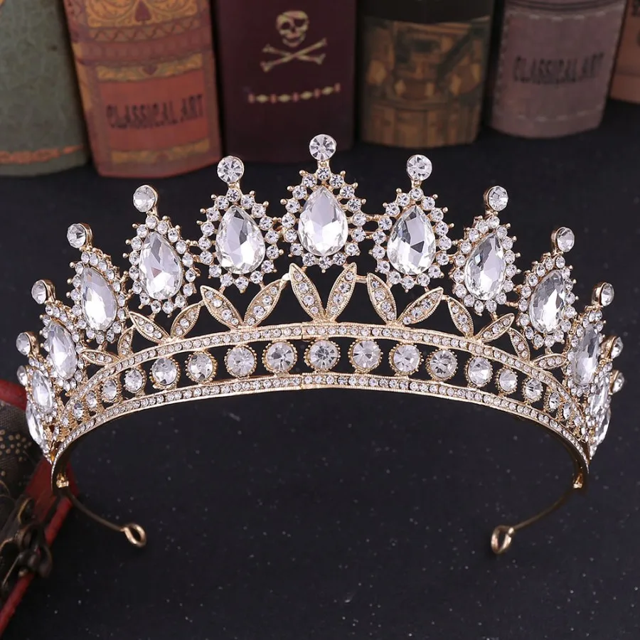 Gold White No Comb Роскошная сверкающая Стразовая свадебная диадема с кристаллами для невесты украшения для волос головной убор - Окраска металла: Gold White No Comb
